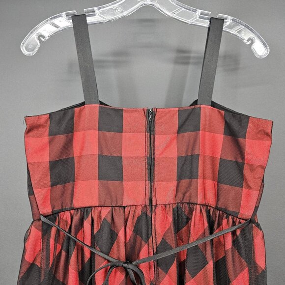 Secret Charm Dress Womens 16 Red Black Plaid Bow Rhinestone Party Cocktail Strap - Picture 7 of 12